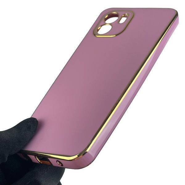 Чохол для Xiaomi Redmi A1 глянсовий із золотою окантовкою із захистом камери на сяомі редмі а1 бузковий 0000084 фото