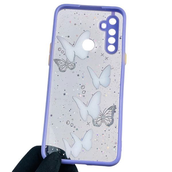 Чехол для Realme 5i с блёстками с бабочками на реалми 5и сиреневый 0037825 фото