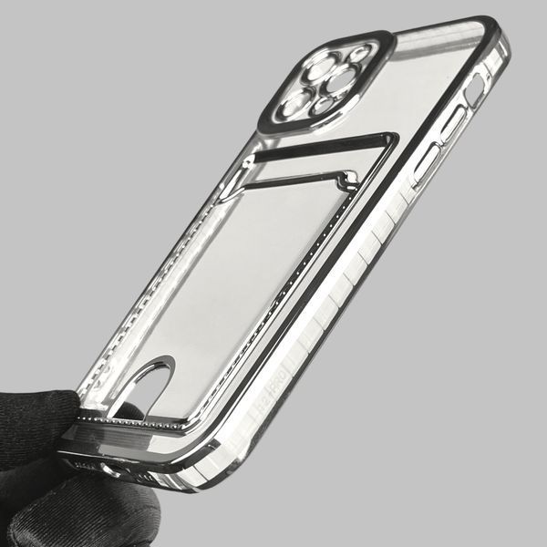 Чехол для Apple iPhone 12 Pro с серебряной окантовкой с карманом для карт на айфон 12 про серебряный 0012996 фото