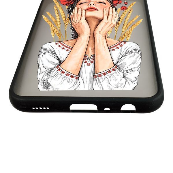 Чохол для телефона Samsung Galaxy A22 4G (SM-A225F) с 3D принтом дівчина маки колоски із захистом камери чорний 0059252 фото
