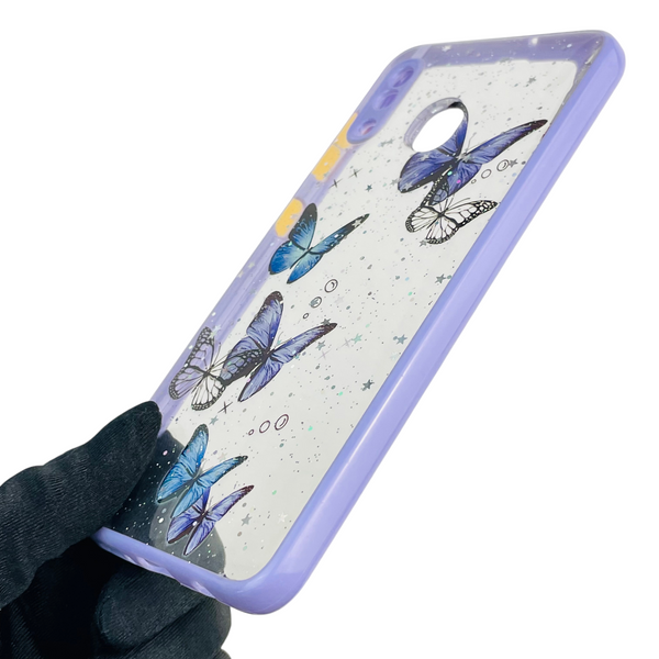Чохол для Samsung Galaxy A20 (SM-A205F) з блискітками з метеликами на самсунг а20 бузковий 0037623 фото