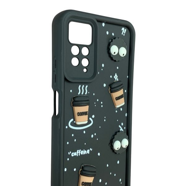 Чехол для Xiaomi Redmi Note 11 Pro черный с 3D фигурками (кофе, софт-тач) 0060081 фото