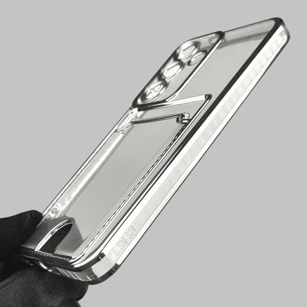 Чехол для Samsung Galaxy S24 (SM-S921B) с серебряной окантовкой с карманом для карт на самсунг с24 серебряный 0013109 фото
