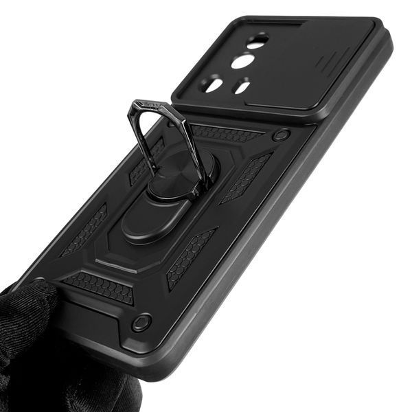 Чехол для Xiaomi 13 Lite бронированный с кольцом со шторкой на сяоми 13 lite чёрный 0007901 фото