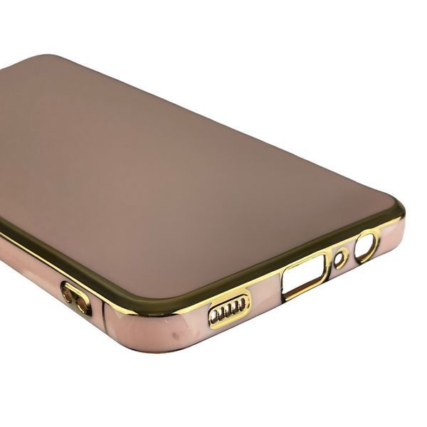 Чехол для Samsung Galaxy A12 SM-A127F с золотой окантовкой с защитой камеры на самсунг а12 пудровый 0008227 фото