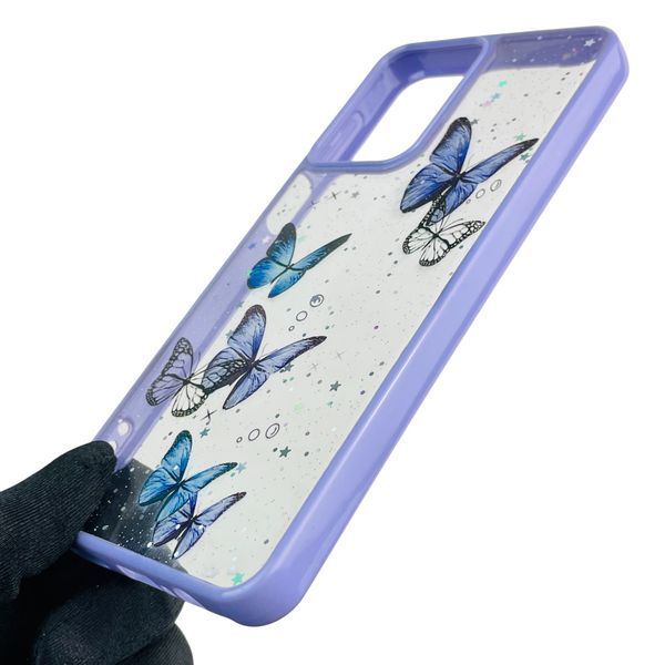 Чохол для Motorola G55 (PB5U0011RS) з блискітками з метеликами на моторола г55 бузковий 0037572 фото