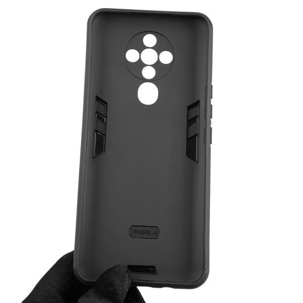 Чехол для телефона Tecno Spark 6 (KE7) бронированный с магнитным кольцом-держателем на техно спарк 6 чёрный 0025762 фото