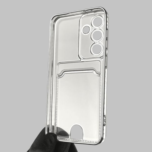 Чехол для Samsung Galaxy S24 (SM-S921B) с серебряной окантовкой с карманом для карт на самсунг с24 серебряный 0013109 фото