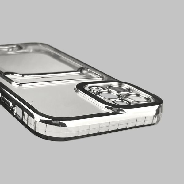 Чехол для Apple iPhone 12 Pro с серебряной окантовкой с карманом для карт на айфон 12 про серебряный 0012996 фото