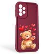 Чехол силиконовый Soft Touch с 3D принтом милый мишка для Samsung Galaxy A23 5G бордовый (Полная защита камеры)