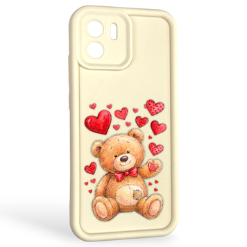 Чехол силиконовый оригинальный Soft Touch с 3D принтом милый мишка для Xiaomi Redmi A1 молочный (Полная защита камеры) 0043737 фото