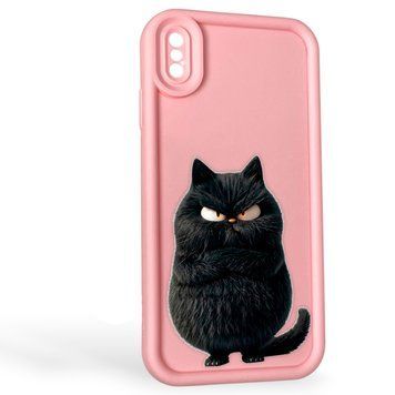 Чехол силиконовый Soft Touch с 3D принтом злой котик для Apple iPhone Xs Max розовый (Полная защита камеры) 0047176 фото