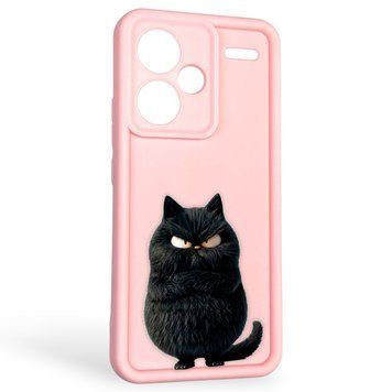Чохол силіконовий оригінальний Soft Touch з 3D принтом злого кота для Xiaomi Redmi Note 13 Pro Plus 5G рожевий (Повний захист камери) 0046853 фото