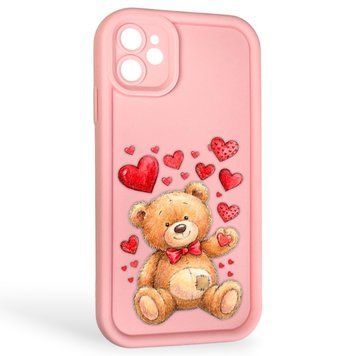 Чохол силіконовий Soft Touch з 3D принтом милий ведмедик для Apple iPhone 11 рожевий (Повний захист камери) 0044953 фото