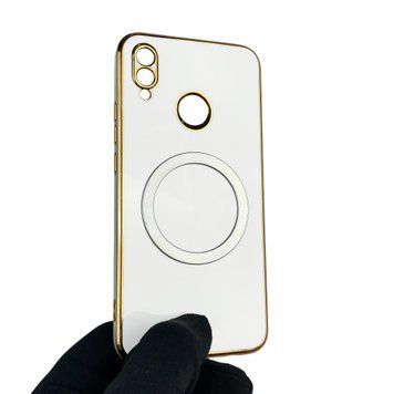 Чехол для Huawei P Smart Plus с кольцом MagSafe с золотой окантовкой на хуавей п смарт + белый gs1 0021264 фото