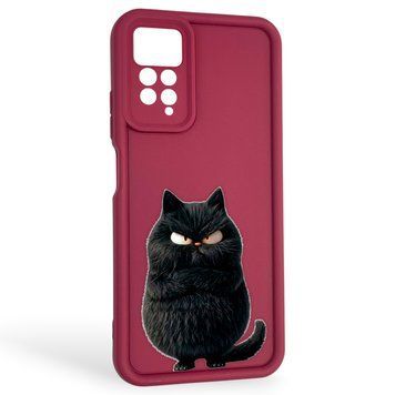 Чехол силиконовый оригинальный Soft Touch с 3D принтом злой котик для Xiaomi Redmi Note 11 Pro бордовый (Полная защита камеры) 0046803 фото