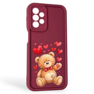 Чехол силиконовый Soft Touch с 3D принтом милый мишка для Samsung Galaxy A23 5G бордовый (Полная защита камеры) 0044788 фото