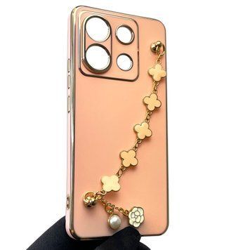 Чехол для телефона Xiaomi Redmi Note 13 Pro 5G женский с ремешком и украшениями и золотой окантовкой на сяоми редми нот 13 про 5г пудровый gs1 0016289 фото