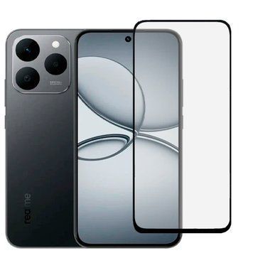 Защитное стекло для телефона Realme 15T 4G противоударное на весь экран прозрачное с черной рамкой 0053808 фото