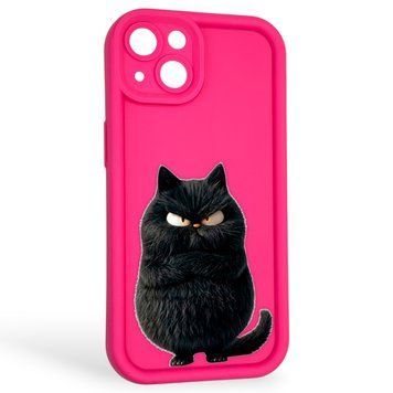 Чохол силіконовий оригінальний Soft Touch з 3D принтом злого кота для Apple iPhone 13 малиновий (Повний захист камери) 0046201 фото