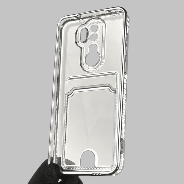 Чехол для Xiaomi Redmi Note 8 Pro с серебряной окантовкой с карманом для карт на редми нот 8 про серебряный 0013171 фото
