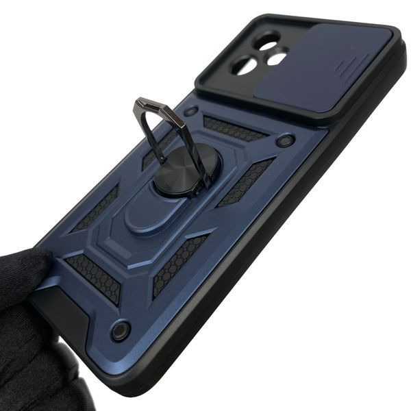 Чохол для Motorola G55 (PB5U0011RS) броньований з кільцем зі шторкою на камеру на моторола г55 темно-синій rg1 0013636 фото