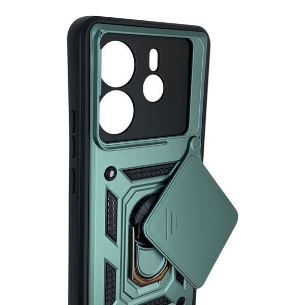 Чехол противоударный для Xiaomi Redmi Note 14 4G с магнитной пластиной со шторкой на камере зеленый 0050900 фото