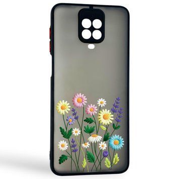 Чохол для телефона Xiaomi Redmi Note 9 Pro с 3D принтом польові квіти із захистом камери чорний 0059304 фото