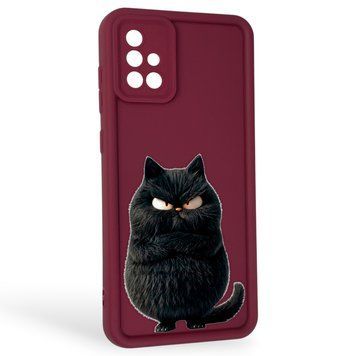Чехол силиконовый Soft Touch с 3D принтом злой котик для Samsung Galaxy A71 (SM-A715F) бордовый (Полная защита камеры) 0047012 фото