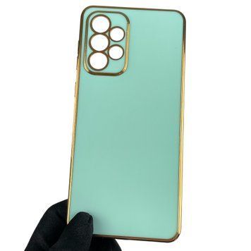 Чехол для Samsung Galaxy A33 5G SM-A336 глянцевый с золотой окантовкой защитой камеры на самсунг а33 бирюзовый 0000036 фото