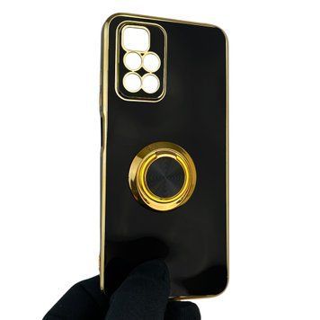 Чехол для Xiaomi Redmi 10 2022 с кольцом-подставкой с золотой окантовкой на редми 10 2022 черный gs1 0021188 фото