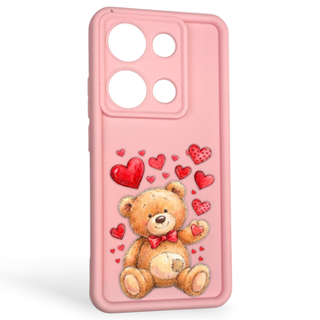 Чохол силіконовий оригінальний Soft Touch з 3D принтом милий ведмедик для Xiaomi Redmi Note 14S рожевий (Повний захист камери) 0043881 фото