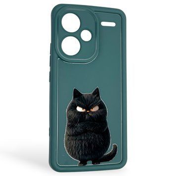 Чохол силіконовий оригінальний Soft Touch з 3D принтом злого кота для Xiaomi Redmi Note 13 Pro Plus 5G темно-зелений (Повний захист камери) 0046854 фото