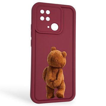 Чехол силиконовый оригинальный Soft Touch с 3D принтом смешного теда мишки для Xiaomi Redmi 10C бордовый (Полная защита камеры) 0048826 фото
