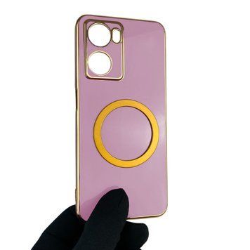 Чохол для OPPO A57 (4G) глянцевий з кільцем MagSafe із золотою окантовкою на оппо а57 4г чорничний gs1 0022763 фото