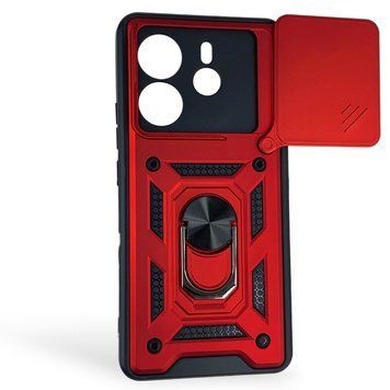 Чехол противоударный для Xiaomi Redmi Note 14 4G с магнитной пластиной со шторкой на камере красный 0050901 фото