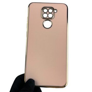 Чохол для Xiaomi Redmi Note 9 глянсовий із золотою окантовкою із захистом камери на сяомі редмі нот 9 пудровий 0008350 фото