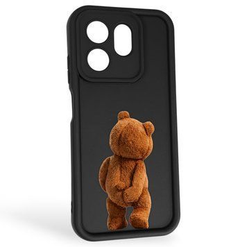 Чехол силиконовый Soft Touch с 3D принтом смешного теда мишки для Infinix Smart 9 черный (Полная защита камеры) 0049129 фото