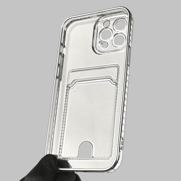 Чехол для Apple iPhone 12 Pro Max с серебряной окантовкой с карманом для карт на айфон 12 про макс серебряный 0012998 фото