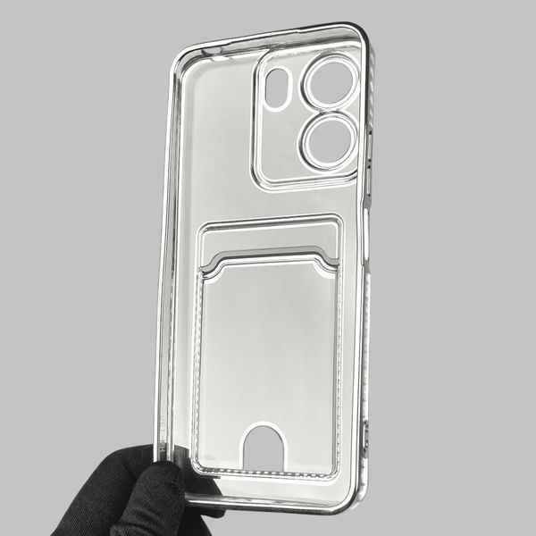 Чохол для Xiaomi POCO C65 зі срібною окантовкою з кишенькою для карток на сяомі поко с65 срібний 0013231 фото