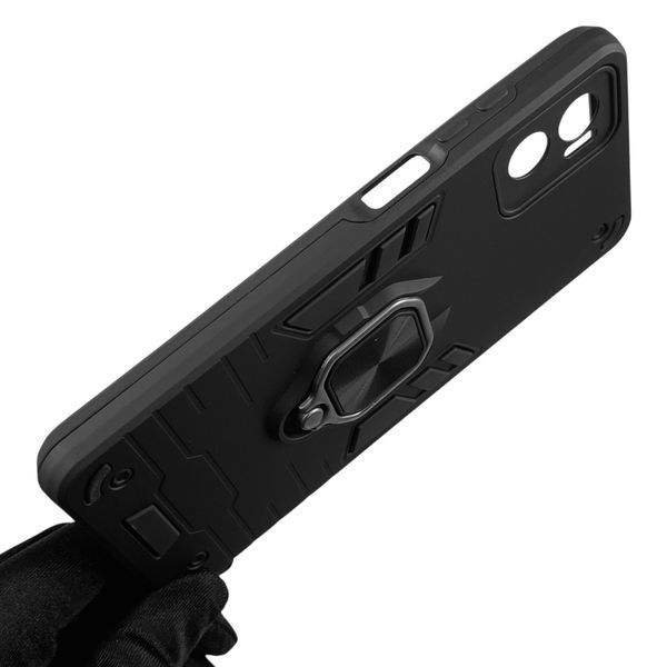 Чехол для телефона Motorola Moto E22 (PAVC0003) бронированный с кольцом-держателем на моторола е22 чёрный 0025633 фото