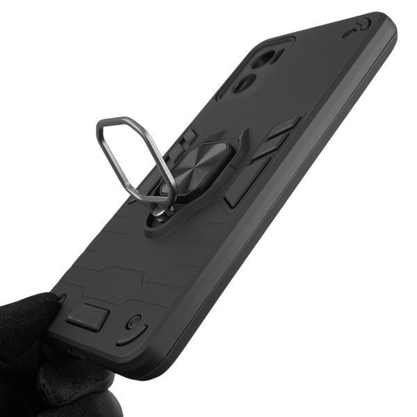 Чехол для телефона Motorola Moto E22 (PAVC0003) бронированный с кольцом-держателем на моторола е22 чёрный 0025633 фото