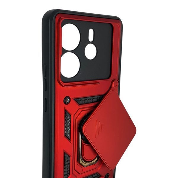 Чохол протиударний для Xiaomi Redmi Note 14 4G з магнітною пластиною зі шторкою на камері червоний 0050901 фото