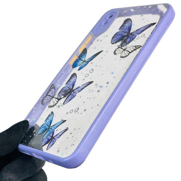 Чохол для Xiaomi Redmi 9A з блискітками з метеликами на сяомі редмі 9а бузковий 0037727 фото