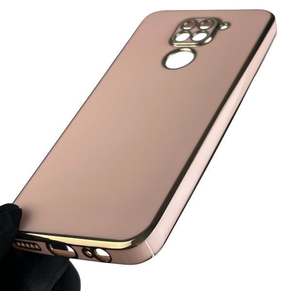 Чохол для Xiaomi Redmi Note 9 глянсовий із золотою окантовкою із захистом камери на сяомі редмі нот 9 пудровий 0008350 фото