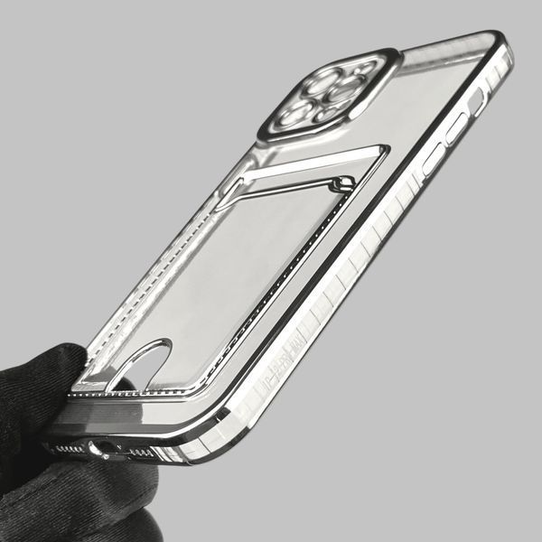 Чехол для Apple iPhone 12 Pro Max с серебряной окантовкой с карманом для карт на айфон 12 про макс серебряный 0012998 фото