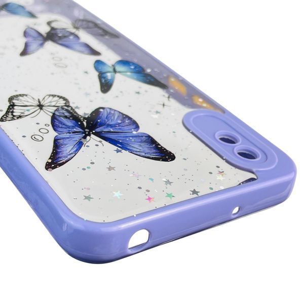 Чохол для Xiaomi Redmi 9A з блискітками з метеликами на сяомі редмі 9а бузковий 0037727 фото