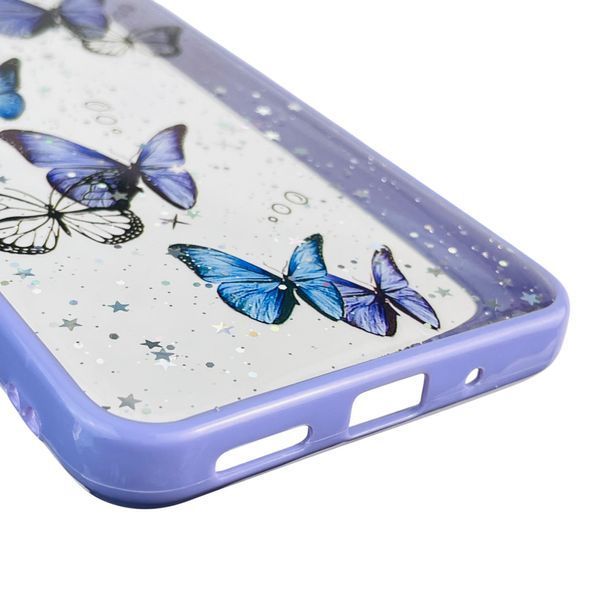 Чохол для Xiaomi Redmi 9A з блискітками з метеликами на сяомі редмі 9а бузковий 0037727 фото