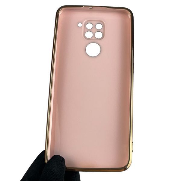 Чохол для Xiaomi Redmi Note 9 глянсовий із золотою окантовкою із захистом камери на сяомі редмі нот 9 пудровий 0008350 фото