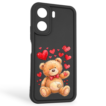 Чехол силиконовый оригинальный Soft Touch с 3D принтом милый мишка для Xiaomi Redmi 13C черный (Полная защита камеры) 0043688 фото